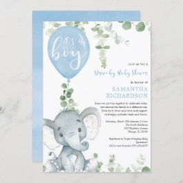 Invitación Chico que conduce ducha linda elefante verde
