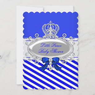 Invitación Chico Real Príncipe Baby Shower Azul Blanco Raya
