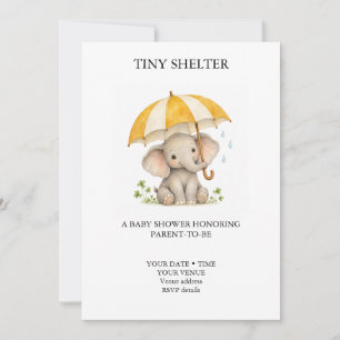 Invitación Chico Refugio Elefante Paraguas Baby Shower