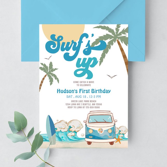 Invitación Chico Retro Cumpleaños de Surf de CUALQUIER EDAD F (Subido por el creador)