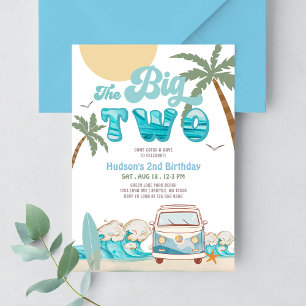 Invitación Chico Retro El Gran TWO Surfing Fiesta de Cumpleañ
