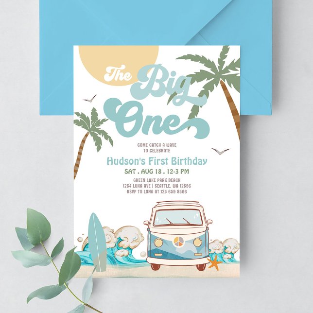 Invitación Chico Retro La Gran Ola Surfing Fiesta de Cumpleañ (Subido por el creador)