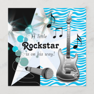 Invitación Chico Rock Star Tiburón Azul Turquesa Baby Shower