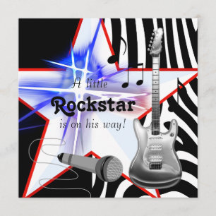 Invitación Chico Rockstar Bebé con Zebra Azul y Negro Shower