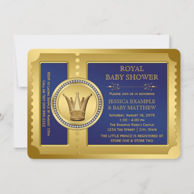 Invitación Chico Royal Azul Fiesta de Baby Shower (Anverso)