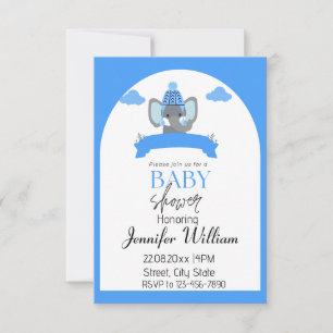 Invitación Chico ruso minimalista del Elefante Azul en Baby S