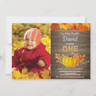 Invitación Chico Rústico Calabaza Otoño Primer Cumpleaños Dor