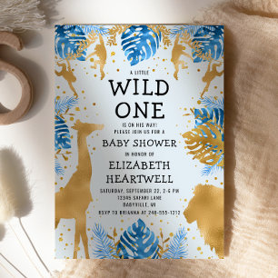 Invitación Chico Safari Blue Gold Baby Shower