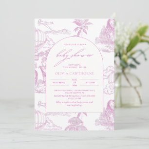 Invitación Chico Safari Rosa Toile De Jouy Baby Shower