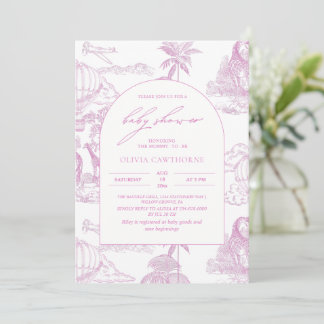 Invitación Chico Safari Rosa Toile De Jouy Baby Shower