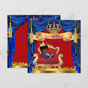 Invitación Chico Shower Baby Príncipe Azul Real Rojo Étnico