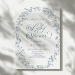 Invitación Chico Shower de Arte de Línea de Rosas Florales Az