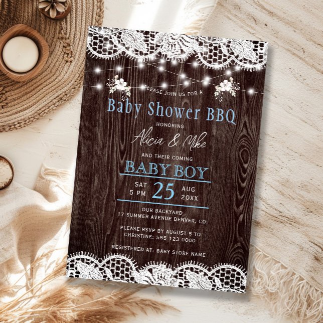 Invitación Chico shower de BBQ de madera rústica (Subido por el creador)