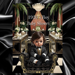 Invitación Chico Shower de bebé 1920s Art deco Sala negro dor