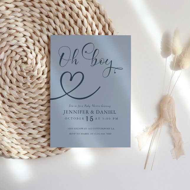 Invitación Chico Shower de Bebé Corazón Elegante Azul Minimal (Subido por el creador)