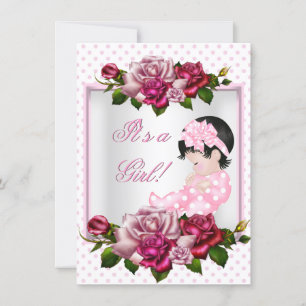 Invitación Chico Shower de Bebe Niña Lindas Rosas Rosadas Lun