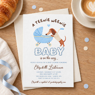 Invitación Chico Shower de Bebé Niño Dachshund Azul Pequeñito