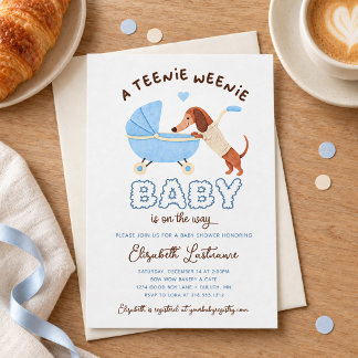Invitación Chico Shower de Bebé Niño Dachshund Azul Pequeñito