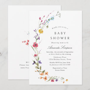 Invitación Chico Shower de Flores Silvestres Elegantes Acuare