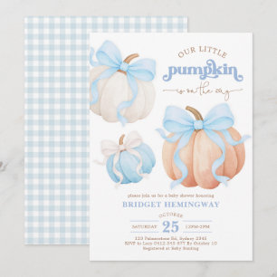 Invitación Chico Shower de Pastel Calabazas Lazo Azul