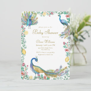 Invitación Chico Shower de Pavo Real Floral Dulce Elegante Li