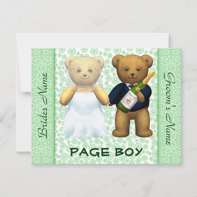 Invitación Chico - Teddy Bears Apple Green Wedding Invite (Anverso)