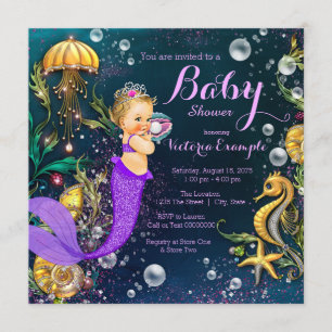 Invitación Chico Tiburón Morado Linda Fiesta de Cumpleaños