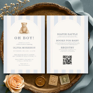Invitación Chico Todo en Uno Fiesta de Bebé Oso de Peluche Az