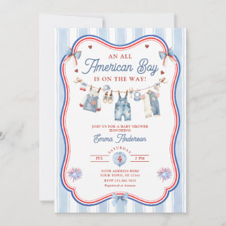 Invitación Chico totalmente americano Baby Shower Todo en uno