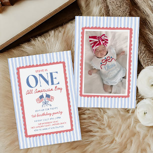 Invitación Chico totalmente americano cumpleaños 1 año foto d