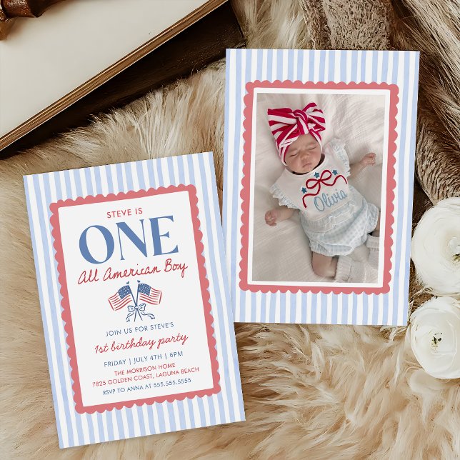 Invitación Chico totalmente americano cumpleaños 1 año foto d (Subido por el creador)