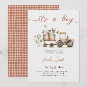 Invitación Chico Tractor Baby Shower