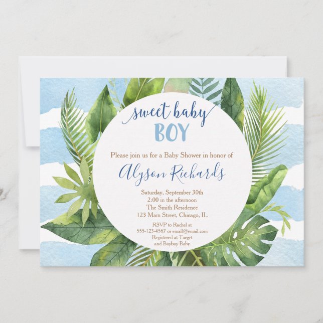 Invitación Chico tropical de ducha de bebé, dulce vegetación  (Anverso)