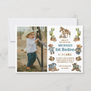 Invitación Chico Vaquero del Oeste Foto Primer Rodeo Cumpleañ