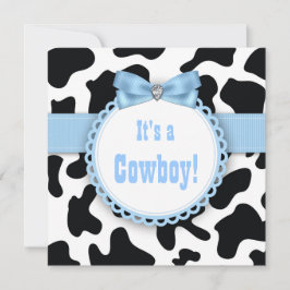 Invitación Chico Vaquero Negro y Azul Baby Shower