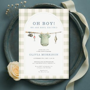 Invitación Chico verde Oh Niño Pescando Cuadros Baby Shower