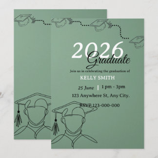 Invitación Chico Verde Salvia Moderno Graduación Minimalista 
