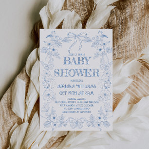 Invitación Chico Vintage Azul Baby Shower