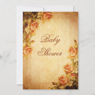 Invitación Chico Vintage Damask Fiestas de Bebé Rosas Melocot