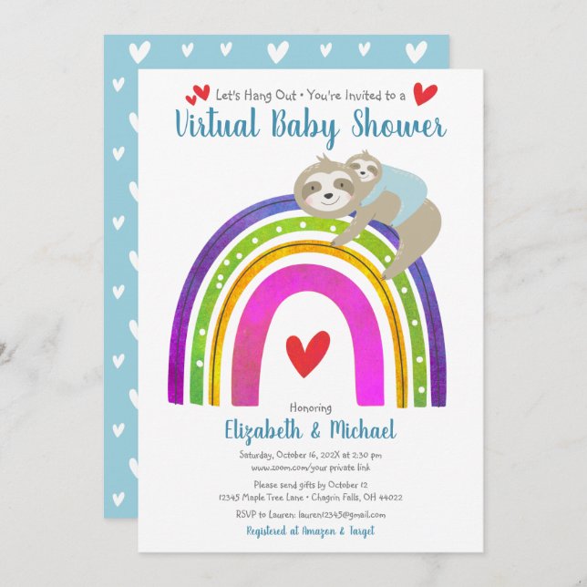 Invitación Chico virtual Baby Shower lindo Slots & Boho Rainb (Anverso / Reverso)