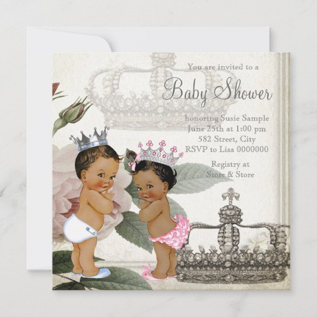 Invitación Chico y chica gemelos ducha de bebé (Anverso)