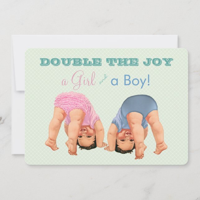 Invitación Chico y chica gemelos ducha de bebé (Anverso)