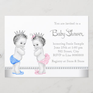 Invitación Chico y Chica Gemelos Elegantes Fiesta de Baby Sho