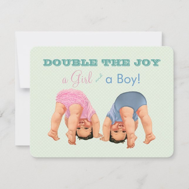 Invitación Chico y Chica Twin Baby Shower (Anverso)