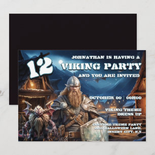Invitación Chicos 12 cumpleaños vikingo guerrero y demonios