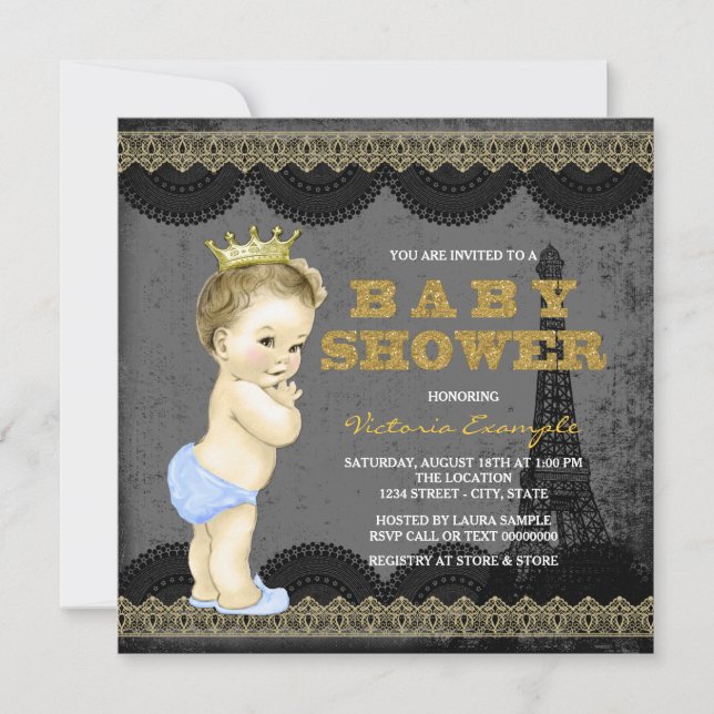 Invitación Chicos Baby Shower de París (Anverso)