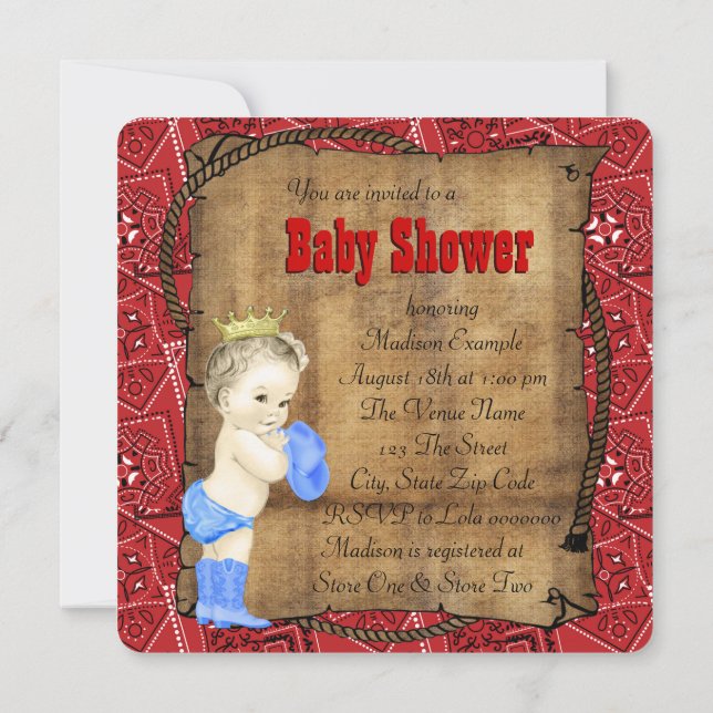 Invitación Chicos Baby Shower Vaquero (Reverso)