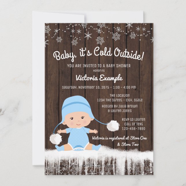 Invitación Chicos Bebé hace frío afuera Invierno Baby Shower (Anverso)
