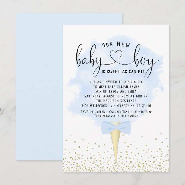 Invitación Chicos Beben y Ven Dulce de Algodón Baby Shower (Anverso / Reverso)