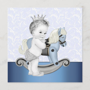 Invitación Chicos Caballo de Balanza Azul Baby Shower
